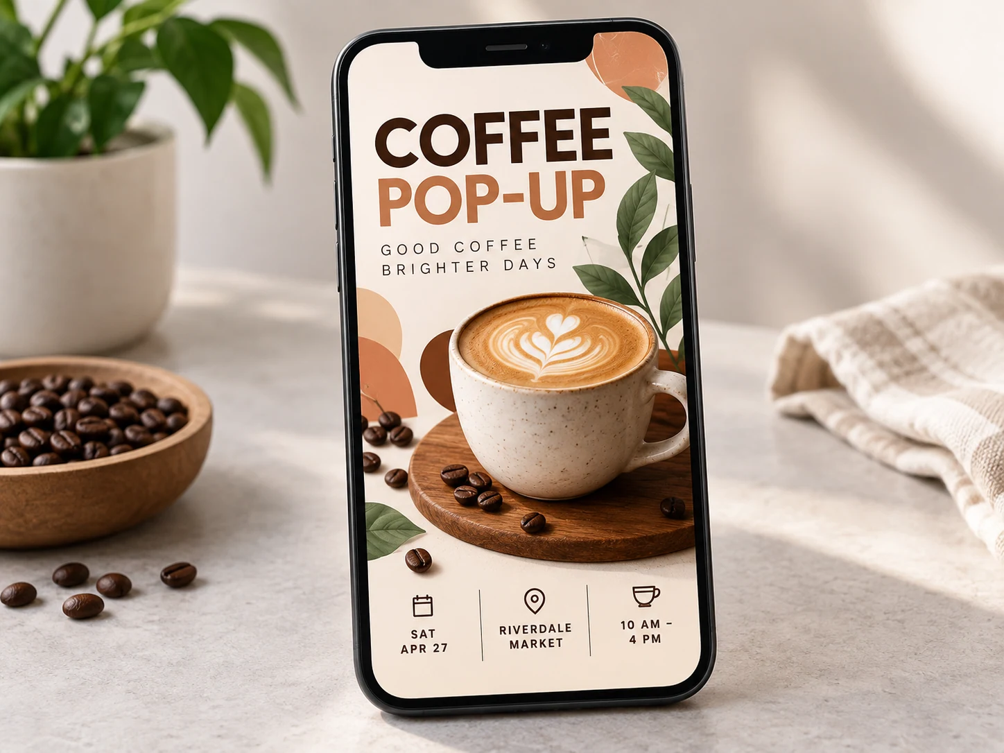 Coffee pop-up announcement displayed on a phone