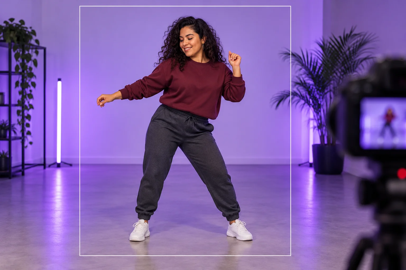 Dancer inside a safe framing outline with space around her head, hands and feet